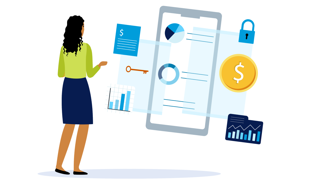 Graphic of woman looking at phone options
