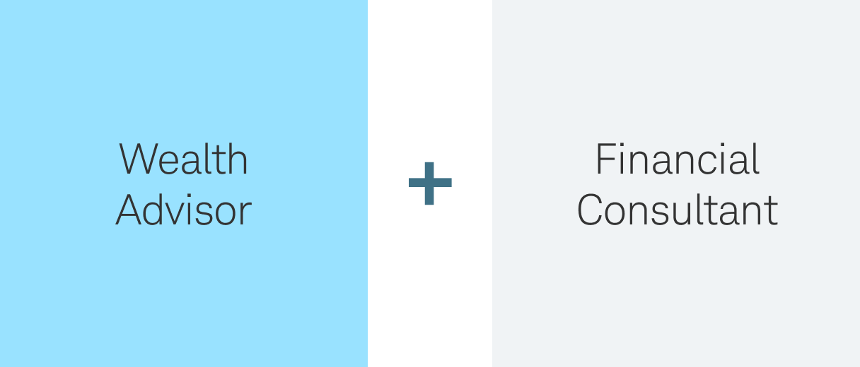 Two side-by-side boxs labeled "Wealth Advisor" and "Financial Consultant" with a plus sign between them.