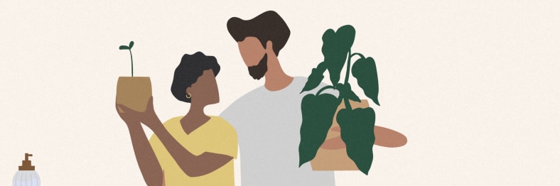 Illustration of a couple arranging their new home.
