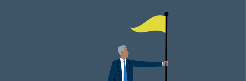 Illustration of two men holding flags.