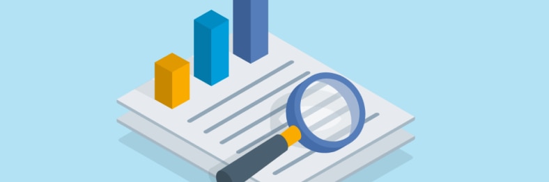 Illustration of magnifying glass on top of a document.