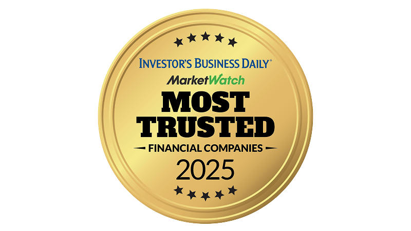 Investor's Business Daily award badge: Most Trusted Financial Companies, 2025