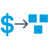 Money sign, arrow, and blocks icon 