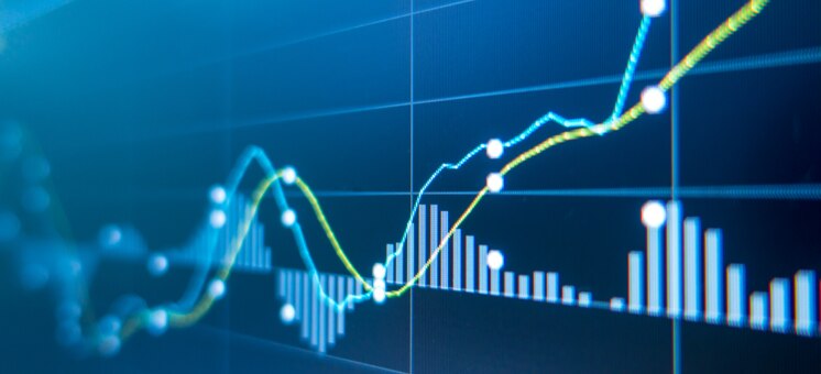Blue stock market graph with multiple market streams