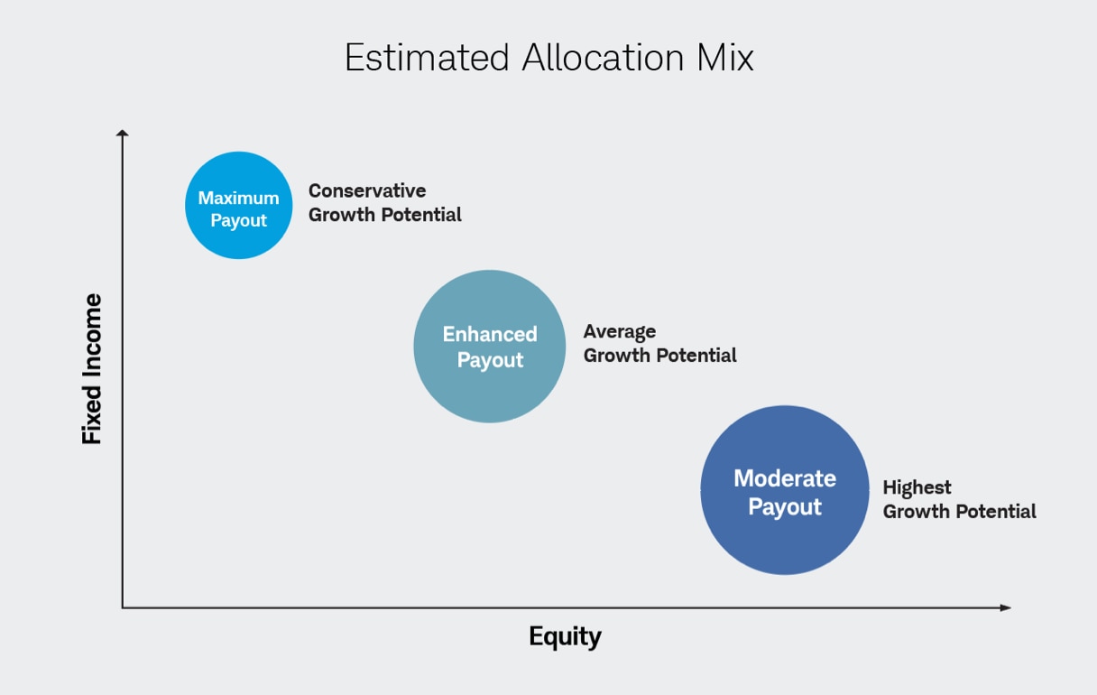 Chart showing that a portfolio with more fixed income and fewer equities may show conservative growth potential, while the inverse may have higher growth potential