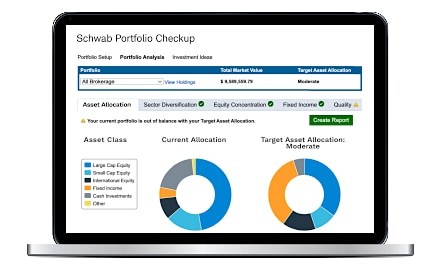 A laptop screen image of a Schwab Portfolio Checkup comparison chart.