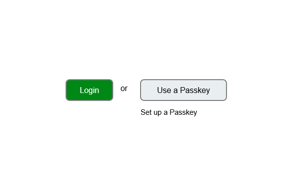 Login view with an option for 'Set Up a Passkey'