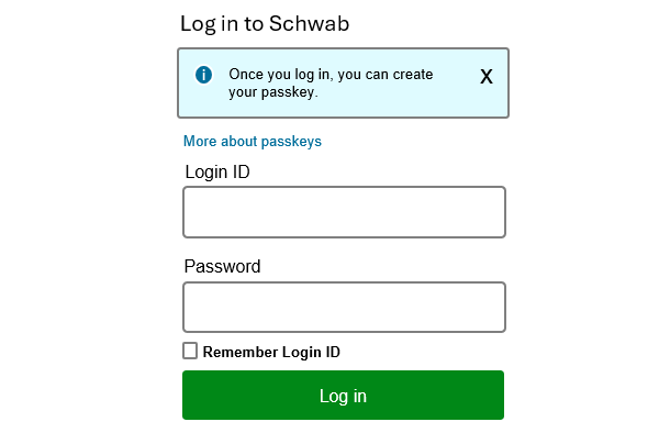 Login view after selecting 'Set Up a Passkey'