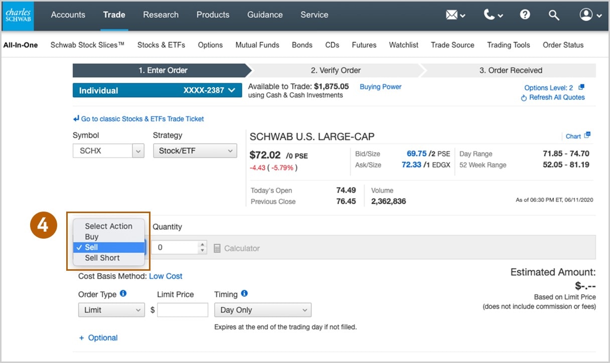 Choose to buy or sell the security.