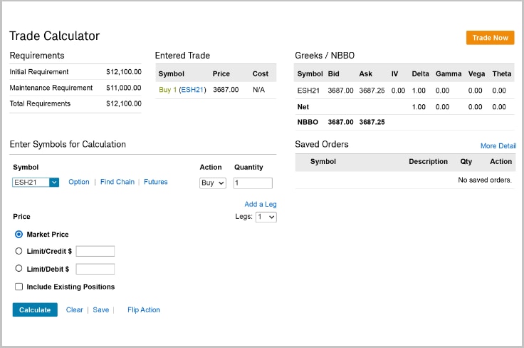 Trade calculator screenshot