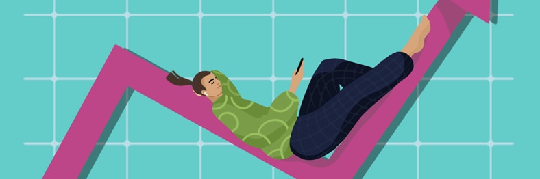Illustration of woman lying in a stock line like a hammock.