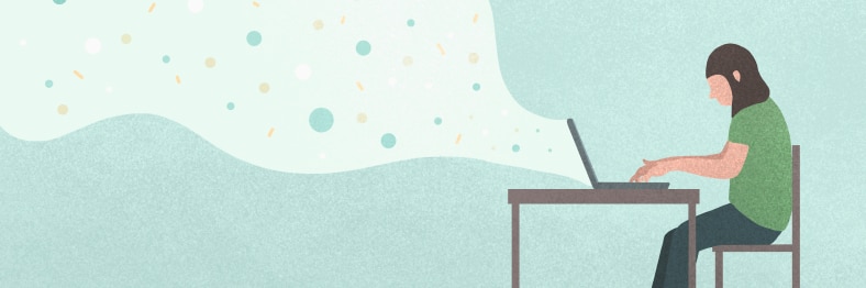 Illustration of a person at a laptop.