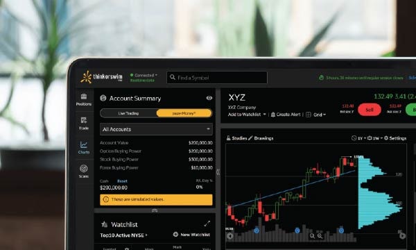 Screen showing the thinkorswim paperMoney tool.