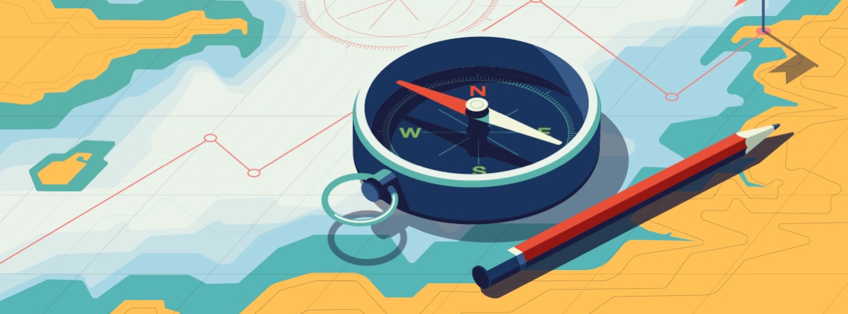 Illustration of a compass and map