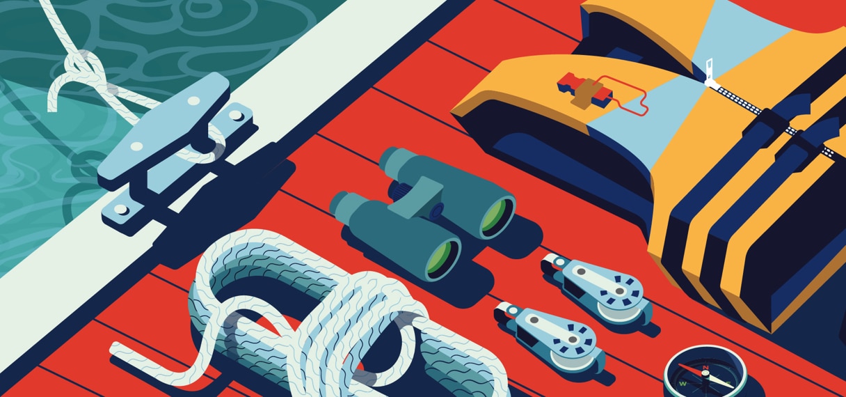 Life vest and binoculars illustration